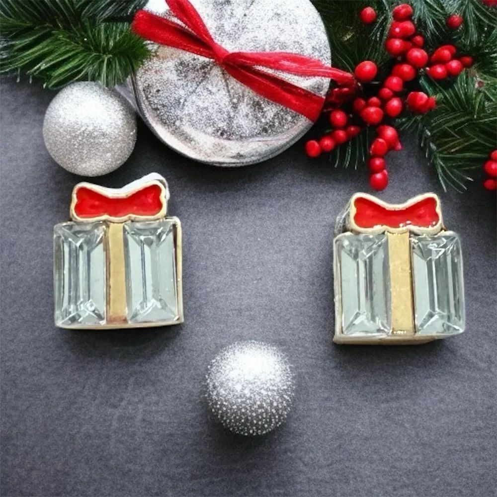 Elegant Gold and Red Gift Box Earrings